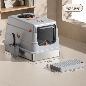 Vollständig Geschlossene Metall-Kunststoff Edelstahl Katzentoilette Extra Groß Anti-Spritz Geruchsneutralisierend Faltbar Leicht zu Reinigen - Product Image 6