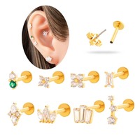 Pendientes de Titanio ASTM F136 de Grado Implante Maina G23 para Oreja y Labio, Joyería para Piercing de Cartílago, Labret, Hélice y Tragus con Zirconia y Sistema Push-Pin