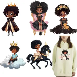 Cartoon Schattig Zwart Meisje Prinses Prins Ijzer Op Patches Voor Warmteoverdracht Kleding Thermische Overdracht Stickers Decoratie Afdrukken