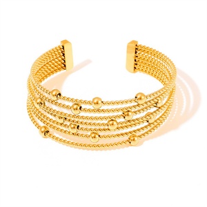 Wholesale Beads Charm <b>Mens</b> Stainless Steel <b>Men</b> Bracelet Gold Plated Chunky Layer Rope Bracelet - Product Image 1