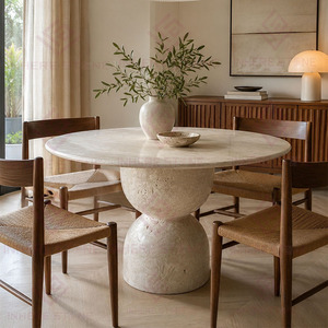 Tavolo da Pranzo di Lusso in Travertino Beige con Gambe Solide, Personalizzabile, Finitura Levigata, Stile Moderno per Casa e Hotel, Arredamento di Alta Qualità - Product Image 3
