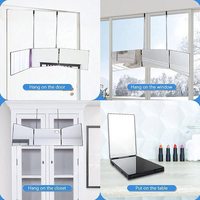 Miroir de Maquillage Pliant Réglable et Réversible à Trois Volets en ABS et Aluminium avec LED pour Salon de Beauté - Vente Transfrontalière