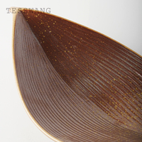 Plato de Cerámica con Forma de Hoja para Servir Aperitivos de Sushi TESSWANG, Textura de Vetas Acanaladas, Esmalte de Dos Tonos para Cocina