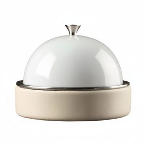 Elegant Dome-Shaped Covered <b>Serving</b> <b>Dishes</b> <b>with</b> <b>Lid</b> Natural Leather Base Stainless Steel Casserole <b>Dish</b> Modern Kitchenware Food - Product Image 1