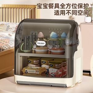 Baby Bottle Storage Box Large Square Dustproof Moisture Proof Transparent Dish Rack For 0-12 Months Baby Tableware Organization - Product Image 1