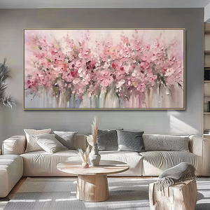 Grande Arte Murale Moderna, Dipinto a Olio Astratto di Fiori di Ciliegio su Tela, Stile Impressionista, Arte Floreale Rosa con Texture - Product Image 1