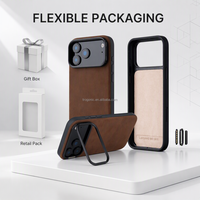 Étui en cuir véritable Crazy Horse pour iPhone 18 Pro Max avec anneau magnétique intégré, coque arrière de protection antichoc