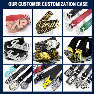 Hebilla de metal chapada en plata con diamantes de imitación brillantes con diseño de letra de logotipo 3D personalizado con cinturón de cuero negro con estampado de cocodrilo PU - Product Image 2