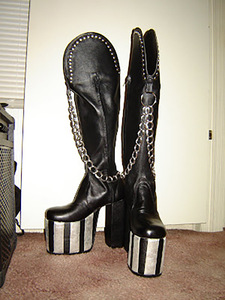 Bottes en <span class=keywords><strong>cuir</strong></span> PU de style punk, grande taille, noires, style rock and roll, bottes mi-hautes, talon épais, <span class=keywords><strong>plateforme</strong></span>, pour hommes et femmes - Product Image 2