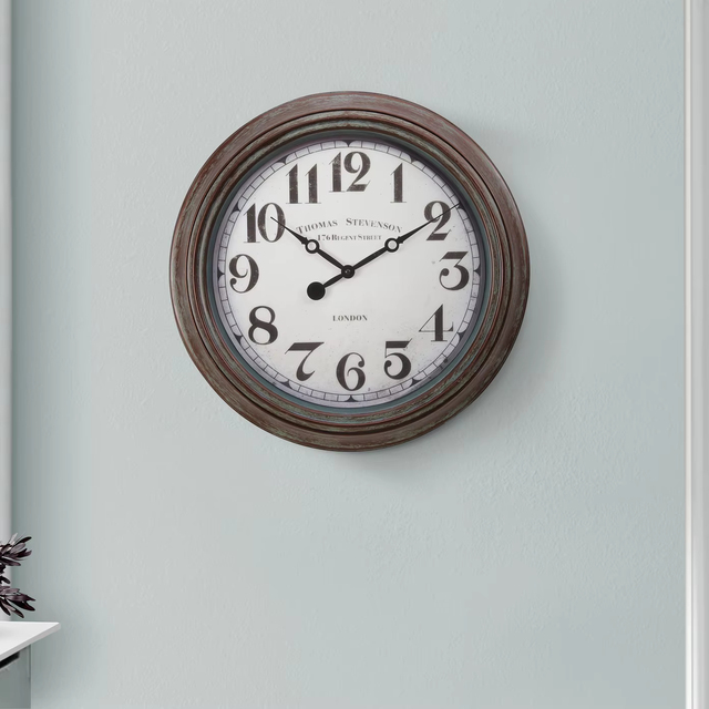 Stylish 20" Round Wall Clock with a Vintage Design in a Rubbed Antique Brown Finish, Perfectly Blending in Transitional Home