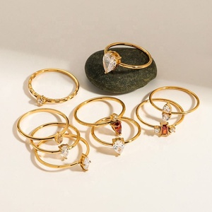 MICCI 18k Gold Plated Non Tarnish Jewelry Stainless Steel Dainty Zircon Eternity <b>Thin</b> Stackable <b>Ring</b> - Product Image 2