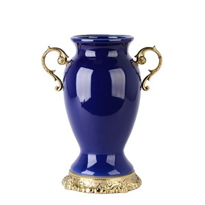 European Style Ceramic Floor Vase Green With Gold Handles Traditional Decor For Living Room Housewarming Gift - Product Image 4
