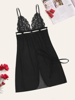 Nouvelle collection 2026 : Ensemble de lingerie sexy pour femme, babydoll en dentelle noire et chemise de nuit en maille transparente