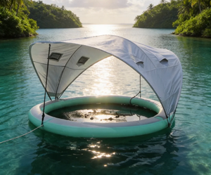 Piscine gonflable flottante avec auvent et fond en maille, hamac aquatique pour lac, rivière, océan - Product Image 5
