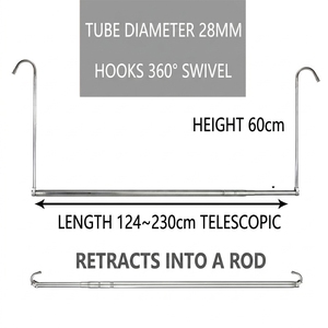 <span class=keywords><strong>Tringle</strong></span> de penderie télescopique pliable en acier inoxydable robuste, sans perçage, réglable - Product Image 1