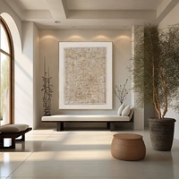 Toile murale contemporaine Wabi Sabi beige, grande peinture abstraite verticale moderne sur toile, peinte à la main pour la maison et la galerie