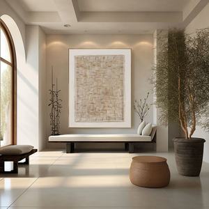 Lienzo Decorativo Contemporáneo Wabi Sabi Beige, Pintura Abstracta Vertical Grande Moderna sobre Lienzo, Pintada a Mano para Hogar y Galería - Product Image 3