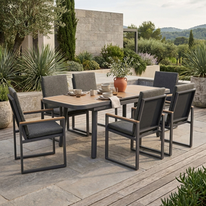 Tavolo <span class=keywords><strong>da</strong></span> Pranzo Estensibile <span class=keywords><strong>da</strong></span> Esterno con Estensione Automatica, Struttura in Alluminio e Piano in Legno Plastico per Villa e <span class=keywords><strong>Giardino</strong></span> - Product Image 4