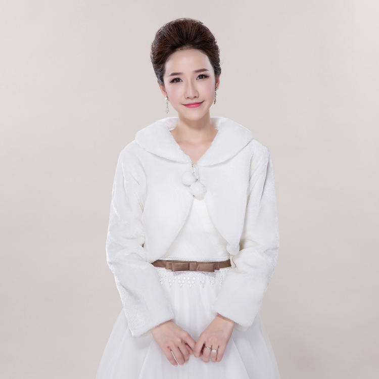 Mantón de piel de boda para novia, chaqueta peluda de manga larga