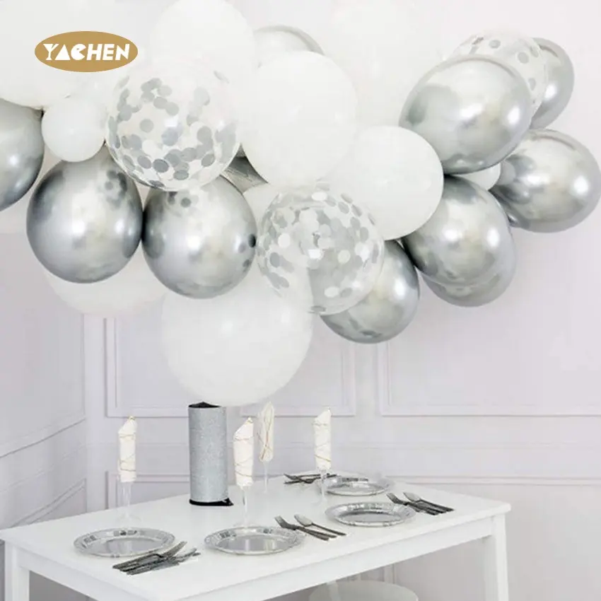Yachen conjunto de balões de látex 102 pçs/set, balões redondos de prata para decoração de <span class=keywords><strong>festa</strong></span>, kit de arco de casamento