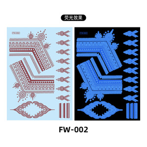 Blue Neon Eco-Friendly Paper Henna Tattoo <strong>Stickers</strong> Glow-in-Dark Temporary Body &amp; Face Application 148x210mm Lasting 3-7 Days - Product Image 3