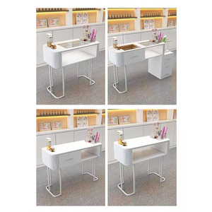 <span class=keywords><strong>Table</strong></span> à ongles compacte en bois blanc crème avec rangement, bureau de manucure multifonctionnel pour la maison, le salon et le nail art - Product Image 6