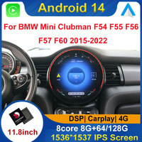 Autoradio de navigation multimédia audio Android 14 Snapdragon 11,8 pouces pour BMW Mini Cooper F54/F55/F56/F57/R60 2015-2023