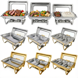 Recipiente Rectangular para Calentar Comida, de Acero Inoxidable, con Tapa de Vidrio, de Uno, Dos o Tres Compartimentos, con Marco Plateado o Dorado - Product Image 3