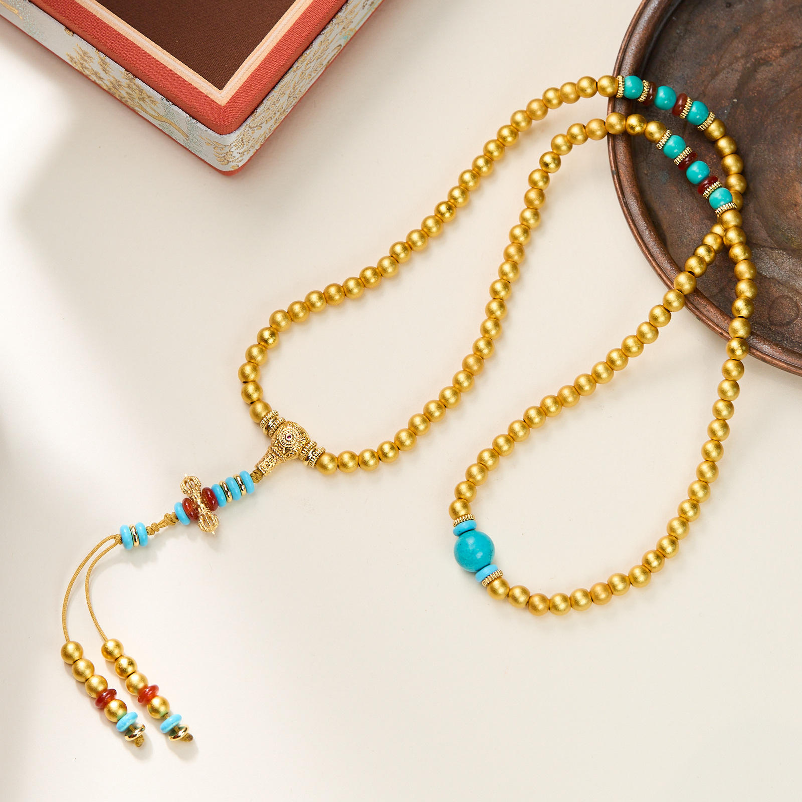 Perle d'or ancien de 6 mm, turquoise de minerai de Meiling