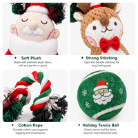 Ensemble de jouets de Noël 2026 pour chien avec peluche couineuse, nœud en corde de Père Noël et balle pour cadeaux de fêtes, jeux de traction et soulagement de l'ennui