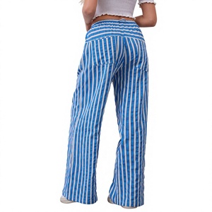 <span class=keywords><strong>Pantaloni</strong></span> Palazzo Casual da <span class=keywords><strong>Donna</strong></span> a Gamba Larga a Righe, Comodi con Coulisse, Vestibilità Ampia Oversize con Tasche, in Spandex / Poliestere OEM - Product Image 3