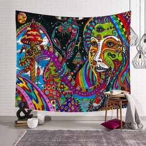Tapiz indio con patrón psicodélico, decoración para colgar en la pared, arte abstracto bohemio, <span class=keywords><strong>toalla</strong></span> de <span class=keywords><strong>playa</strong></span> con calaveras, manta fina de poliéster - Product Image 1
