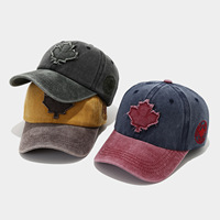 Casquette de baseball unisexe en coton lavé avec motif feuille d'érable, style décontracté, color block, pour l'extérieur, collection Printemps-Été