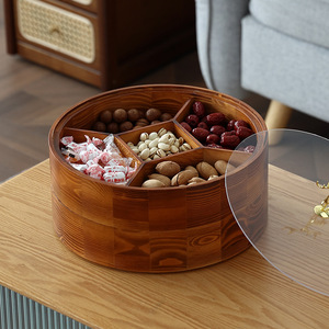 Caja redonda de madera maciza para frutos secos con compartimentos para el hogar, sala de estar, almacenamiento de dulces y aperitivos, caja de almacenamiento decorativa - Product Image 2