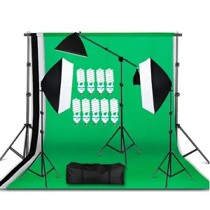 摄影设备照明工作室套件3pcs 50x70cm厘米软盒，带4个插座灯头和2x3m背景支架
