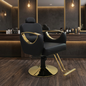 Sillón de Barbería Hidráulico Negro Dorado, Silla Reclinable para Corte y Estilismo de Cabello, Giratoria 360 Grados, Altura Ajustable - Product Image 2