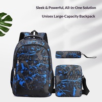 Ensemble 3 en 1 Sac d'école haut de gamme pour étudiants Sac à dos pratique unisexe imperméable en polyester camouflage