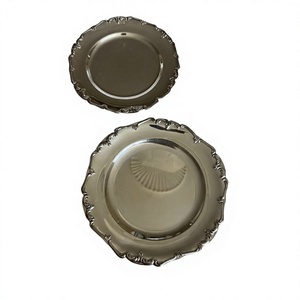Floral <b>Border</b> Design Brass Charger Plates & Dishes Silver Dish Latest Arrival Food Grade <b>Metal</b> Plate For Serving Tableware Use - Product Image 1