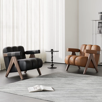 Fauteuil d'appoint en bois massif de style moderne du milieu du siècle, avec revêtement en cuir, pour salon ou bureau