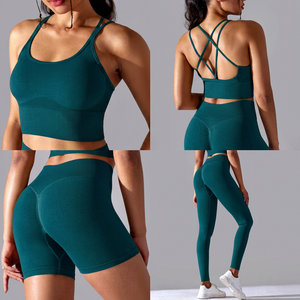 Conjunto Deportivo de Yoga de 2 Piezas para Mujer, Tela Elástica de Spandex, Secado Rápido, Ajuste Ceñido, Diseño Liso - Product Image 1