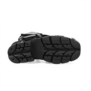 Stivali da Combattimento Gotici Punk da Donna in Vera Pelle con Plateau, Fibbia Metallica, Cerniera Laterale e Tacco a Blocco, Stivaletti da Motociclista - Product Image 6
