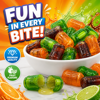 Bonbons gélifiés en gros en forme de canette de soda, fourrés à la confiture, saveurs variées de boissons, centre explosif, moelleux et masticables