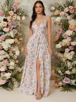 Robe d'été longue à fleurs pour femmes, décontractée, ample, bohème, imprimé, décolleté en v profond, plage