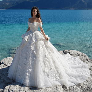 Vestido de novia Gt26024 con hombros descubiertos, adornado con cuentas, escote corazón, encaje aplicado, color marfil, Jancember - Product Image 1