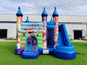 <span class=keywords><strong>Casa</strong></span> Gonfiabile a Tema Carnevalesco con Grafiche di Clown e Scivolo per Feste di Compleanno a Tema Circo e Noleggi per Festival - Product Image 1