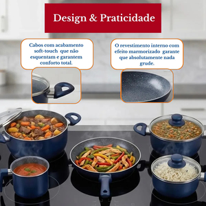 Modern 8-Piece Non-Stick Cookware Set Navy Blue Ceramic Coated Pots <b>Pans</b> Glass <b>Lids</b> Plastic Handles Induction Compatible - Product Image 6