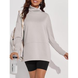 Sweat-shirt surdimensionné à col roulé pour femme, manches longues, coupe ample, fentes latérales, pull décontracté - Product Image 5