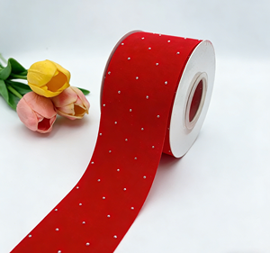 Pita Natal Berhiaskan Permata Cermin Rhinestone Berpita Kawat 1 inci * 100 Yard Gulungan Pita Beludru untuk Dekorasi Hadiah - Product Image 3
