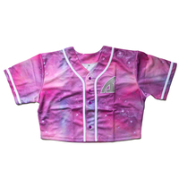 Desain Kaos Olahraga Crop Top Sendiri, Kaos Pendek Streetwear, Kaos V-Neck Kancing Depan, Jersey Baseball Crop Top untuk Cewek