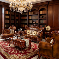 Ensemble de canapés en cuir véritable et bois massif sculpté à la main, style rococo européen de luxe, couleur caramel, chaise longue, meubles de salon